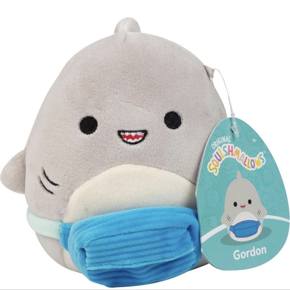 GORDON 🦈 5" Gray & White Smiling Shark Working Blue Fanny Pack Squishmallow NWT